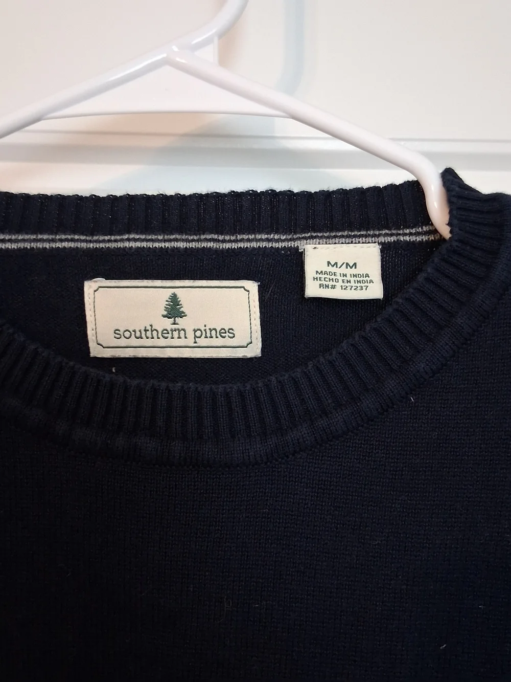 Men's Crewneck Sweater in Navy Blue - 100% Cotton